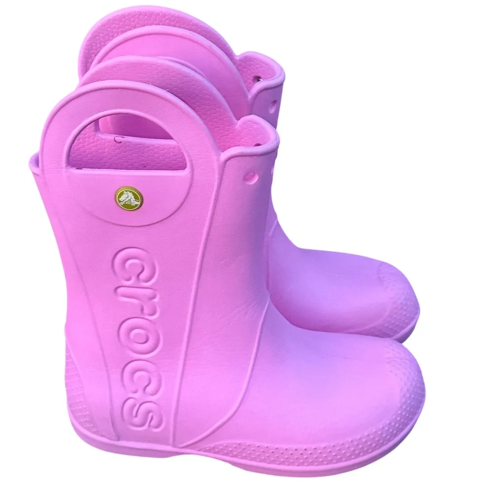 Crocs Handle It Rain Boots Kids Junior 2 Pink Waterproof Lightweight Pull On J2